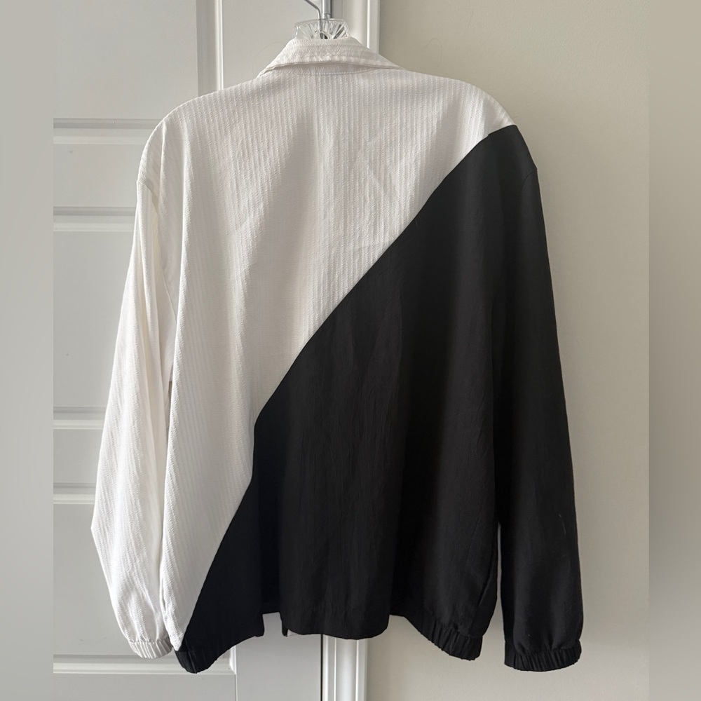 Vintage 90s Colorblock Track Jacket Black White Rhinestone L/XL - Picture 6 of 6